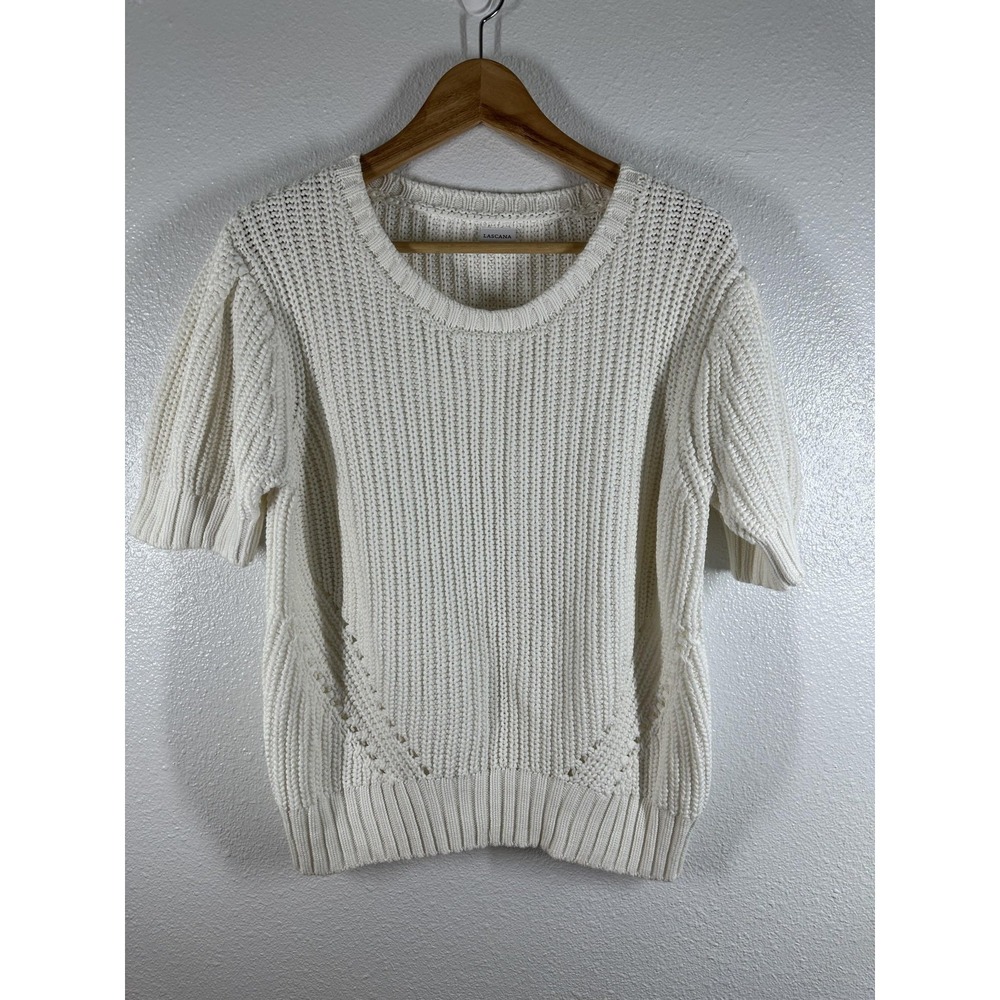 Lascana Sweater Womens 12/14 White Short Sleeve Cotton Knit Scoop Neck‎ Top